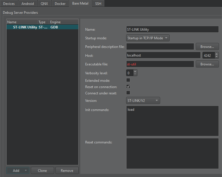 {Bare metal device preferences for St-Link}