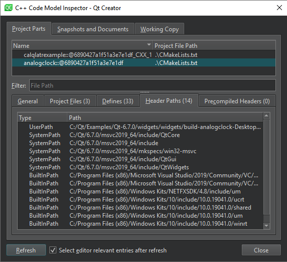 {Code Model Inspector dialog}