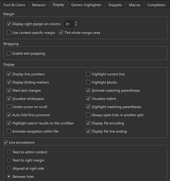 {Text Editor Display preferences}