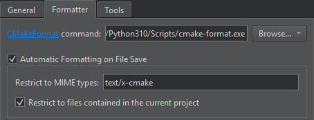 {Formatter tab in CMake Preferences}