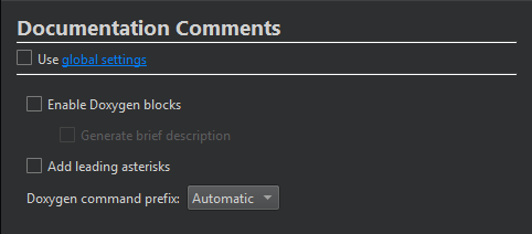 {Documentation Comments settings}