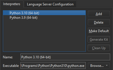{Python Interpreters in Preferences}