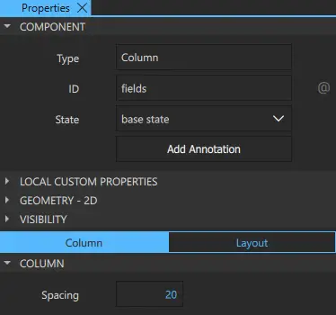 "Column properties"