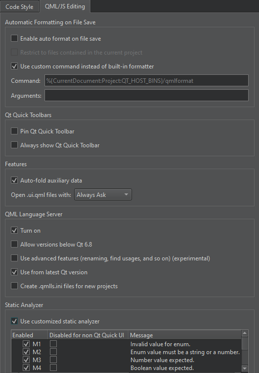 {QML/JS Editing preferences}