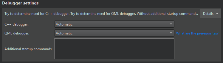 {Debugger settings section in Run Settings}