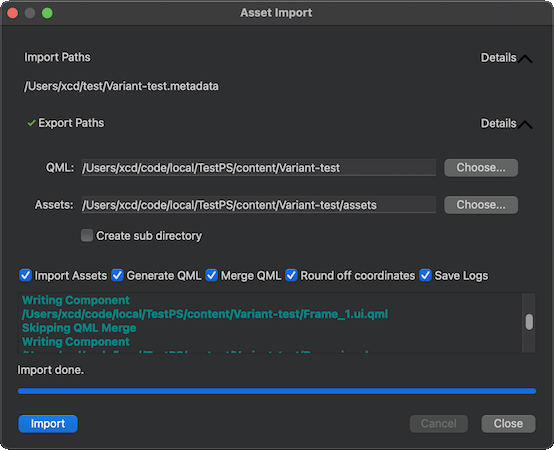 "Asset Import dialog"