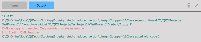 Runtime execution process related output messages