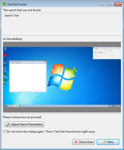 "Text Not Found dialog"
