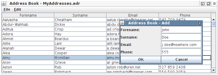 "The Java AWT/Swing \c {addressbook} example"