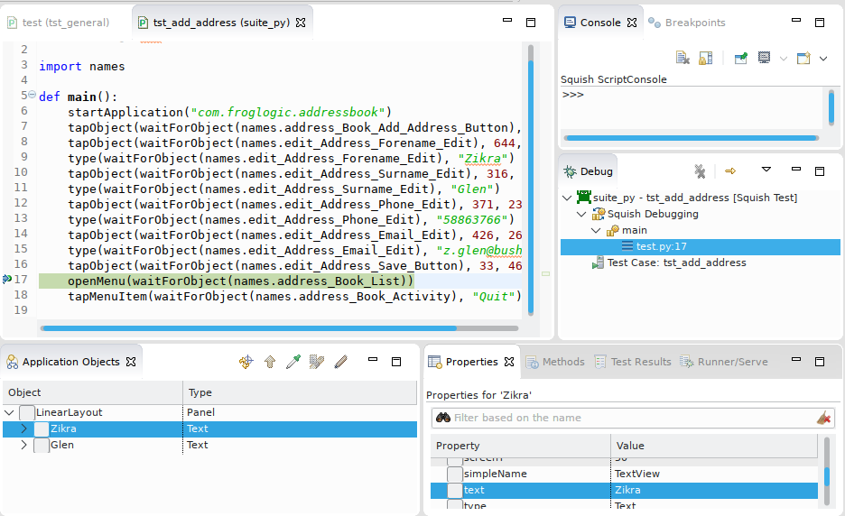 "Finding an object to verify in the Application Objects view"